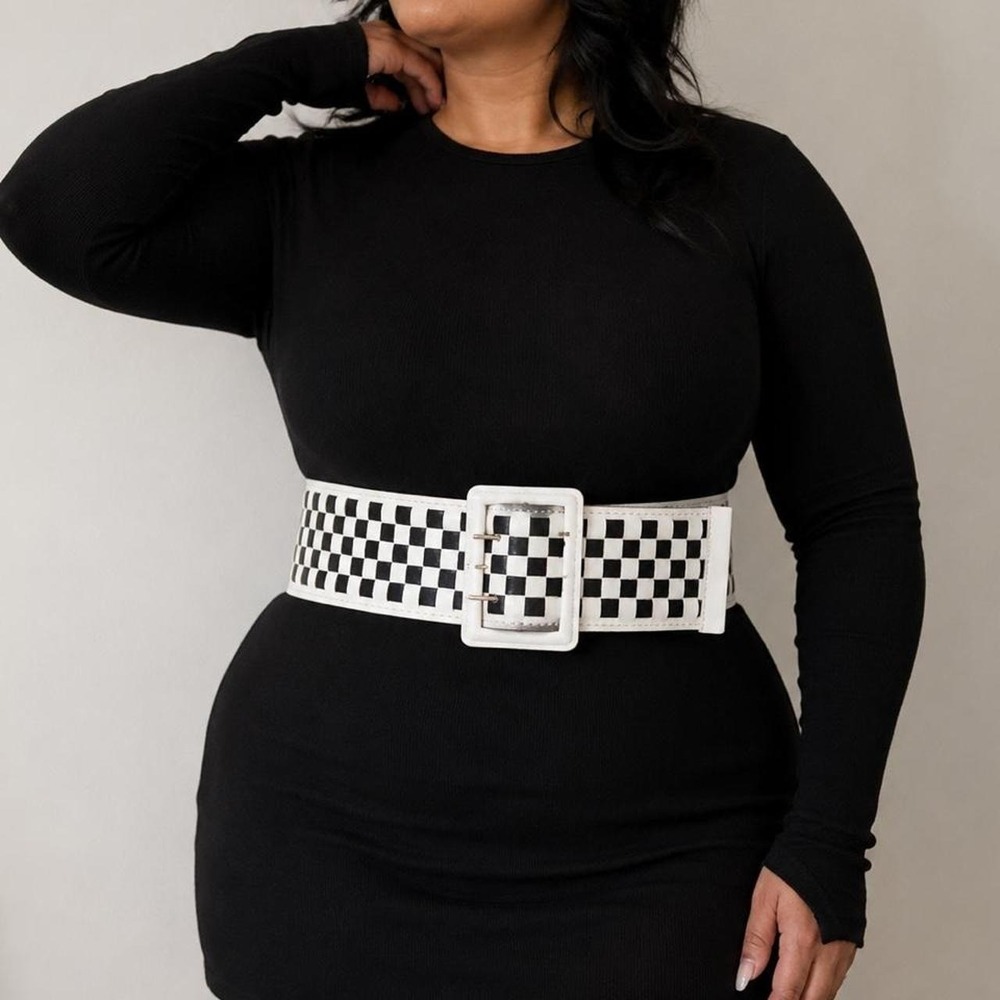 Vintage Belt Black White Checkerboard Woven Indie Sleaze Mod Ska Plus Size 45"